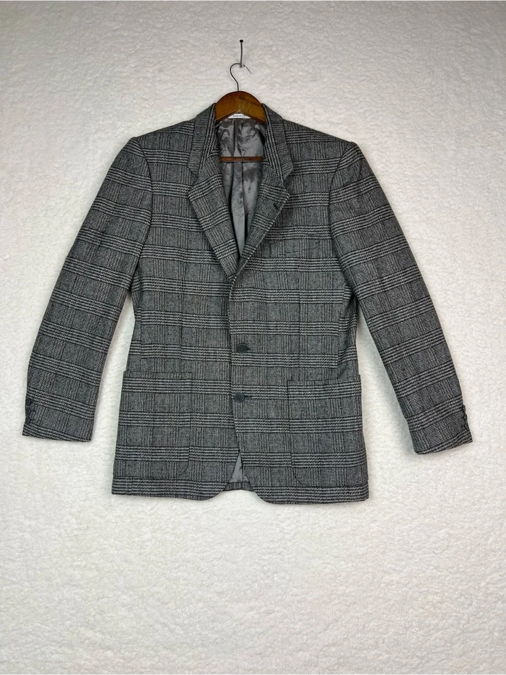 Vintage Yves Saint Laurent Light Grey Plaid Blazer Sport Coat Jacket Size Small